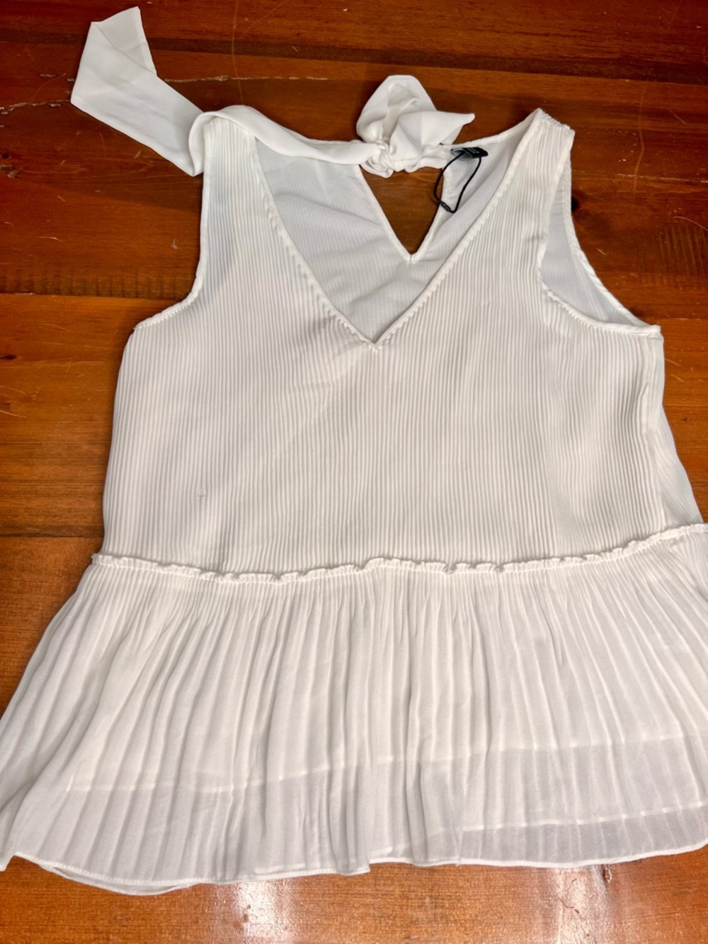 Zara white Pleated Sleeveless Tie-Back Top